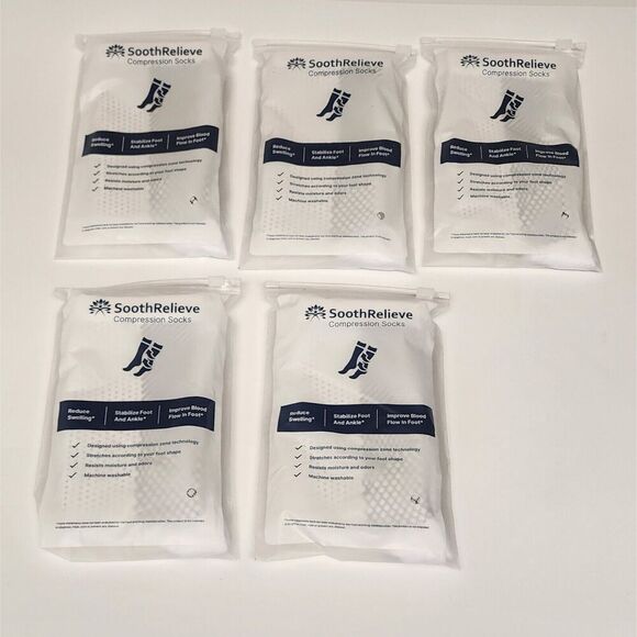 Sooth Relieve Compression Socks For Foot & Ankle White Sz Large (5 Pkgs) New - Picture 4 of 4